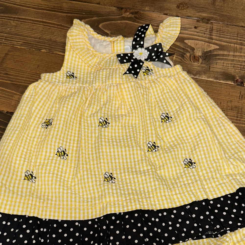 Rare Editions Yellow and Black Gingham Bee Dress